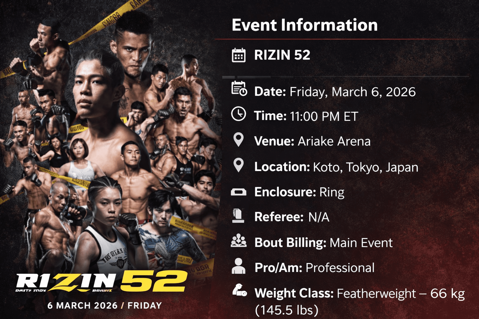 Kyoma Akimoto vs Patchy Mix Friday, March 6, 2026