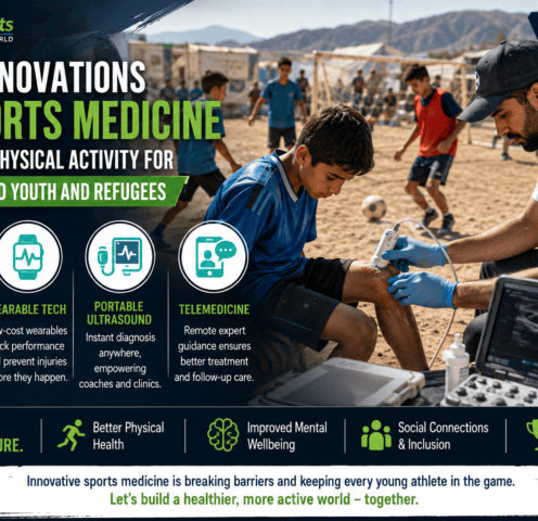 sports medicine, youth sports, sports medicine innovations, underserved youth, refugee sports programs, sports injuries, PRP therapy, sports injury prevention, wearable sports technology, portable ultrasound, telemedicine, youth physical activity, sports for development, refugee youth sports, sports rehabilitation, injury prevention, community sports, sports health