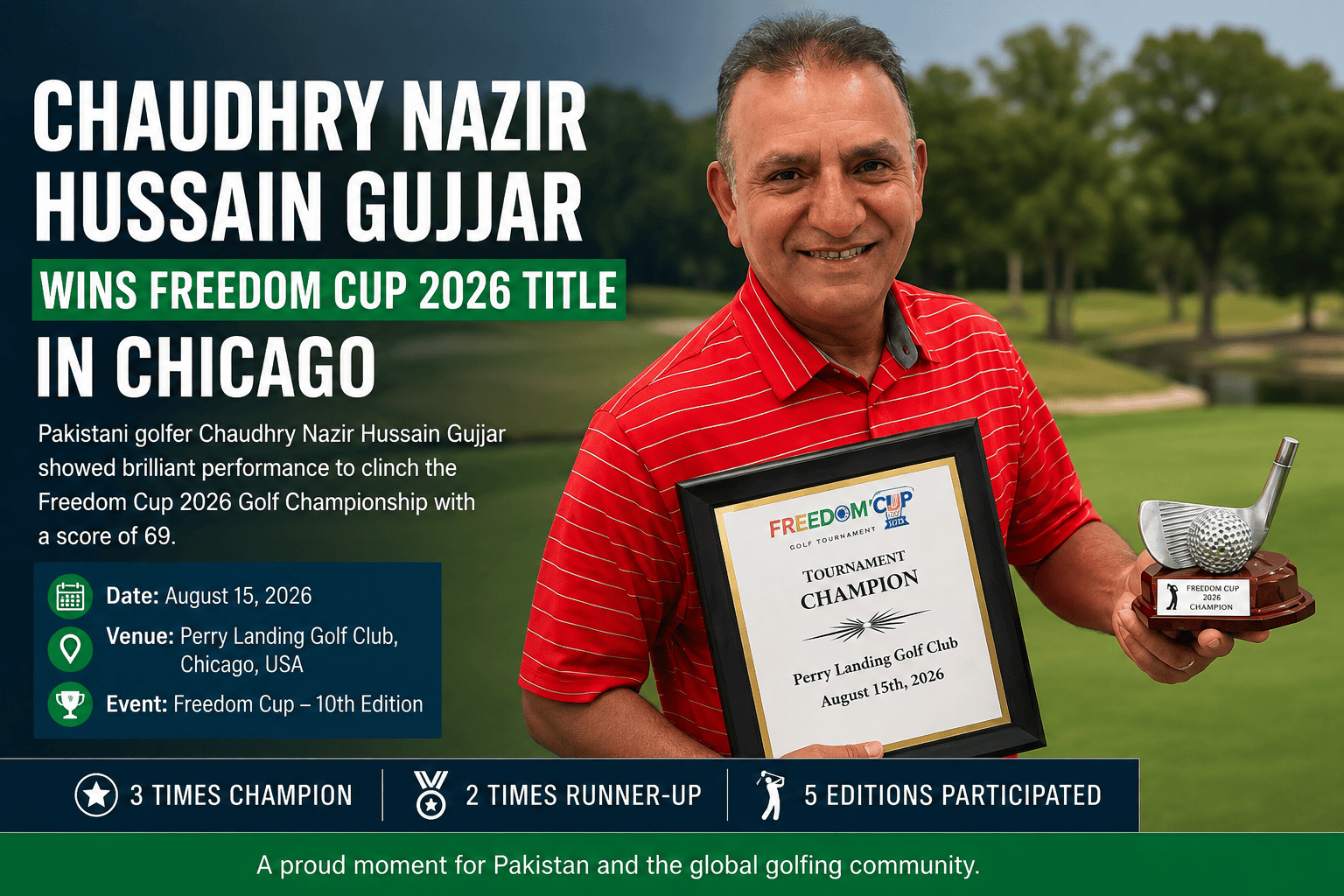 Chaudhry Nazir Hussain Gujjar, Freedom Cup 2026, Golf, Golf Championship, Pakistani Golfer, Pakistan Sports, Chicago Golf, Perry Landing Golf Club, Golf Tournament, Sports News, Pakistan Golf, Freedom Cup, Golf Champion, Chicago, 2026 Sports